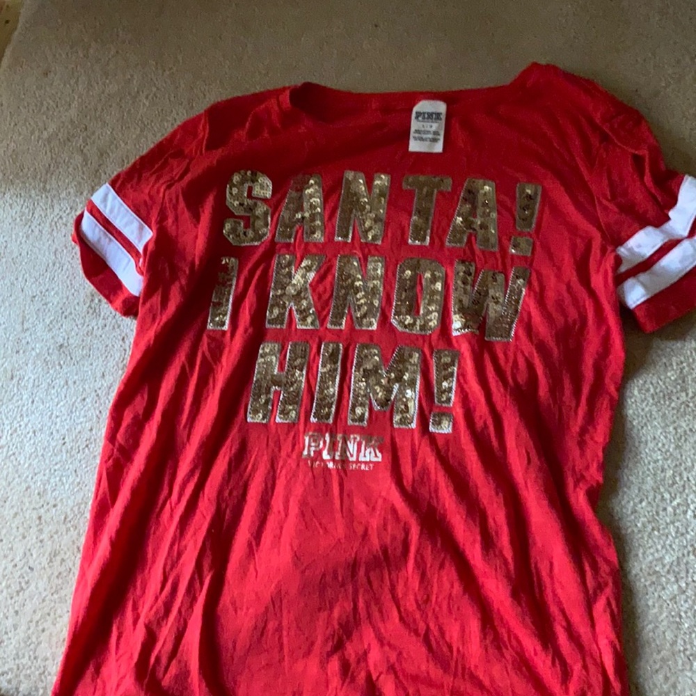 Santa I know him pink Victoria secret shirt